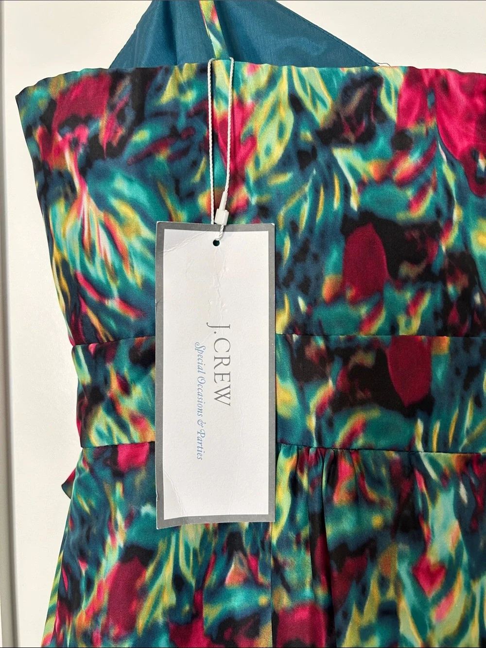 NWT 100% silk J. Crew Collection Green & Pink watercolor dress size 14